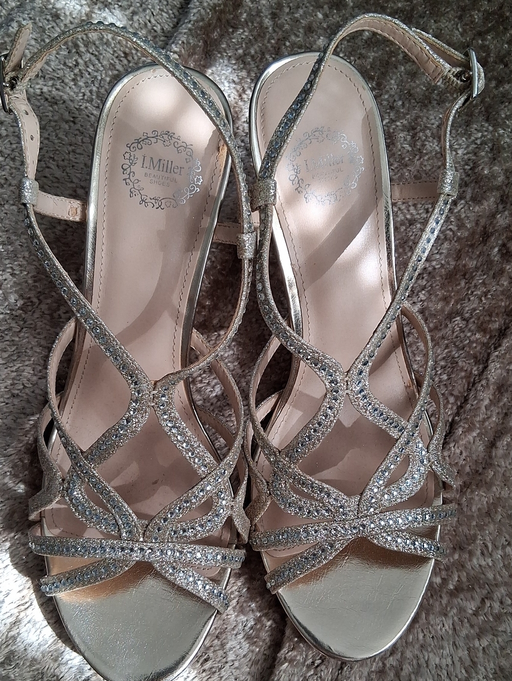 J. Miller Silver Glitter Strappy Heels